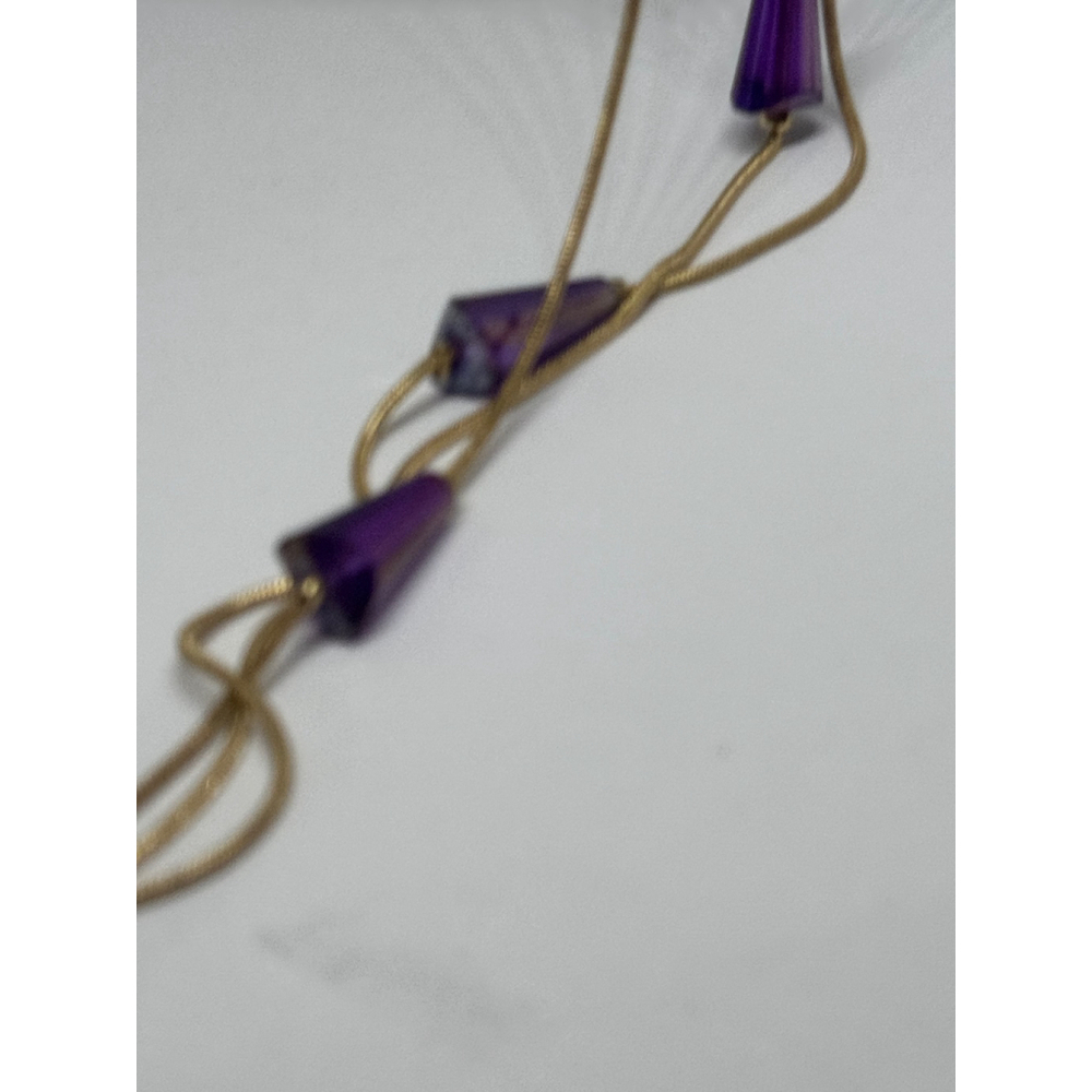 Charming Charlie‎ Purple Glass Gold Tone Chain Opera Necklace - Picture 8 of 10